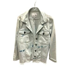 Fashion Nova Men Denim Jacket Light Wash Blue Splatter Size Medium